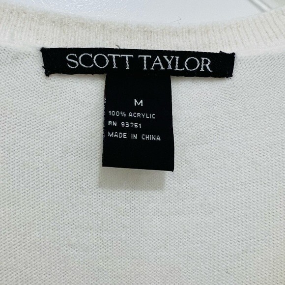 Scott Taylor Ivory V-Neck Sweater Women's Sz. Medium Pearl/Sequin Collar Soft - Picture 4 of 11